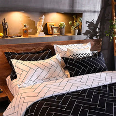 Black Oblique Stripe Reversible Print Duvet Cover King Queen Bedding Set Modern Striped Quilt Cover Microfiber Comforter Cover - SHOWLU FASHION STORE