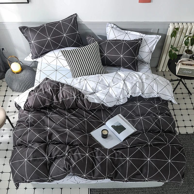 Black Oblique Stripe Reversible Print Duvet Cover King Queen Bedding Set Modern Striped Quilt Cover Microfiber Comforter Cover - SHOWLU FASHION STORE