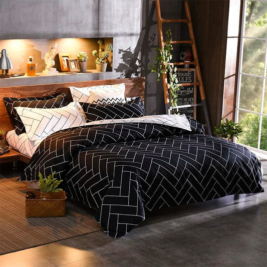 Black Oblique Stripe Reversible Print Duvet Cover King Queen Bedding Set Modern Striped Quilt Cover Microfiber Comforter Cover - SHOWLU FASHION STORE