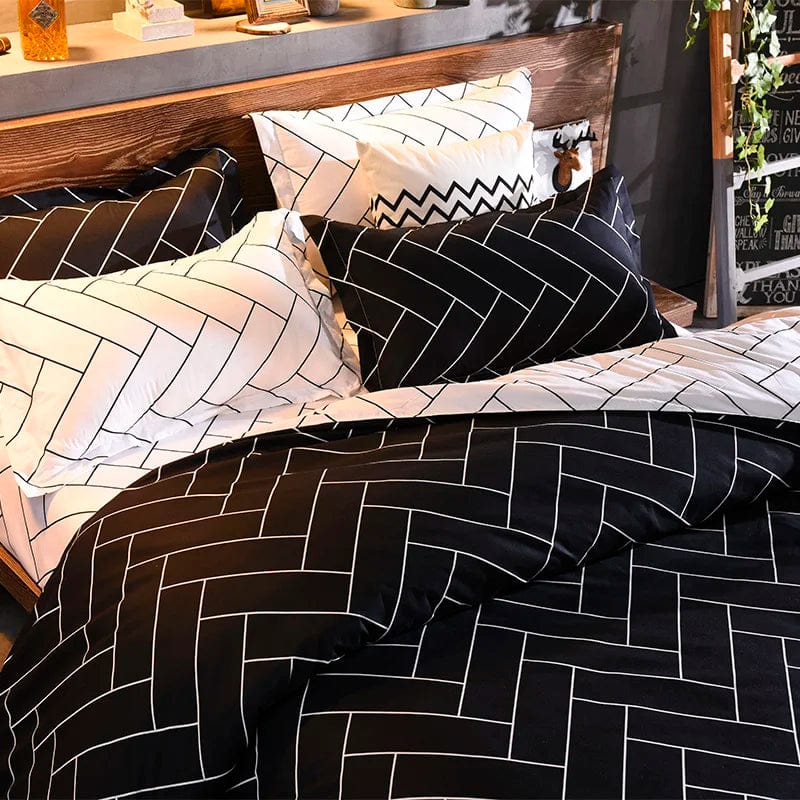 Black Oblique Stripe Reversible Print Duvet Cover King Queen Bedding Set Modern Striped Quilt Cover Microfiber Comforter Cover - SHOWLU FASHION STORE