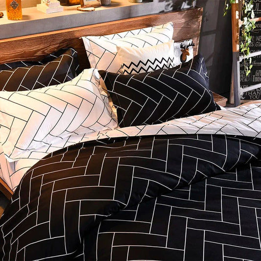 Black Oblique Stripe Reversible Print Duvet Cover King Queen Bedding Set Modern Striped Quilt Cover Microfiber Comforter Cover - SHOWLU FASHION STORE