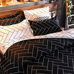 Black Oblique Stripe Reversible Print Duvet Cover King Queen Bedding Set Modern Striped Quilt Cover Microfiber Comforter Cover - SHOWLU FASHION STORE