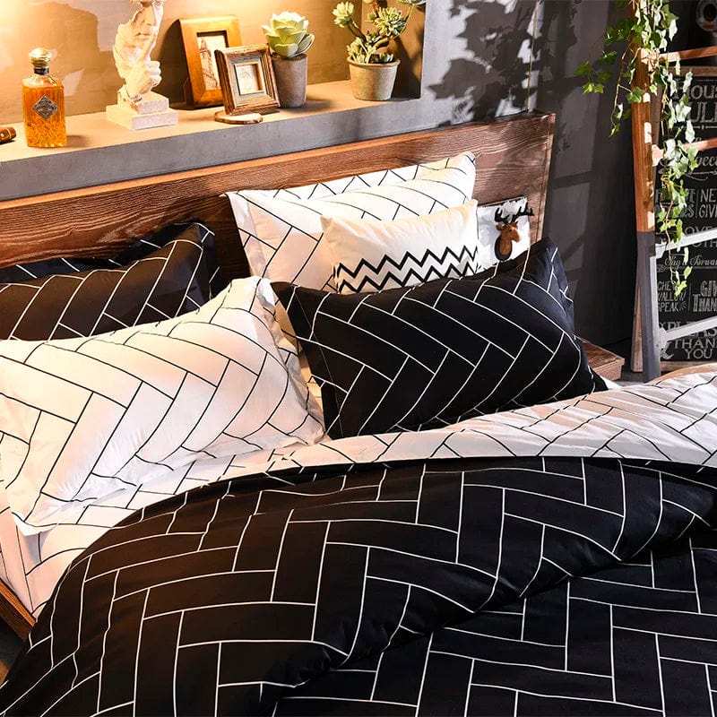 Black Oblique Stripe Reversible Print Duvet Cover King Queen Bedding Set Modern Striped Quilt Cover Microfiber Comforter Cover - SHOWLU FASHION STORE