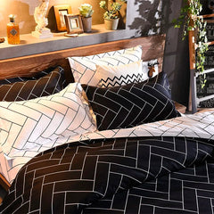Black Oblique Stripe Reversible Print Duvet Cover King Queen Bedding Set Modern Striped Quilt Cover Microfiber Comforter Cover - SHOWLU FASHION STORE