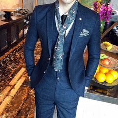 Boutique (Blazer + Vest + Trousers) Italian Style Elegant and Fashionable Business Men's Gentleman Striped Formal Suit 3 - piece - SHOWLU FASHION STORE