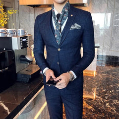Boutique (Blazer + Vest + Trousers) Italian Style Elegant and Fashionable Business Men's Gentleman Striped Formal Suit 3 - piece - SHOWLU FASHION STORE