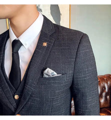 Boutique (Blazer + Vest + Trousers) Italian Style Elegant and Fashionable Business Men's Gentleman Striped Formal Suit 3 - piece - SHOWLU FASHION STORE