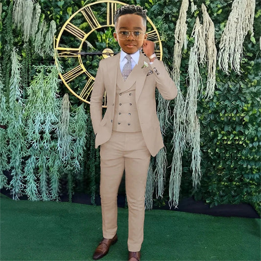 Boys Beige wedding suit dress tuxedo 3 - piece suit suitable for 2 - 16 year old boys customized dinner ceremony tuxedo suit - SHOWLU FASHION STORE