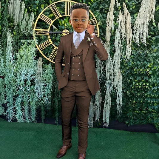 Boys Beige wedding suit dress tuxedo 3 - piece suit suitable for 2 - 16 year old boys customized dinner ceremony tuxedo suit - SHOWLU FASHION STORE