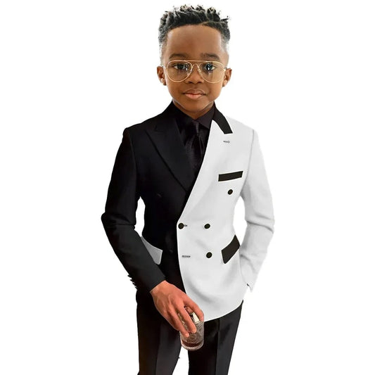 Boys Suit Jacket Pants 2 Pieces Wedding Double Breasted Blazer Set Slim Fit 3 - 16 Years Old Clothes for Child Tuxedo Kids Fashion - SHOWLU FASHION STORE