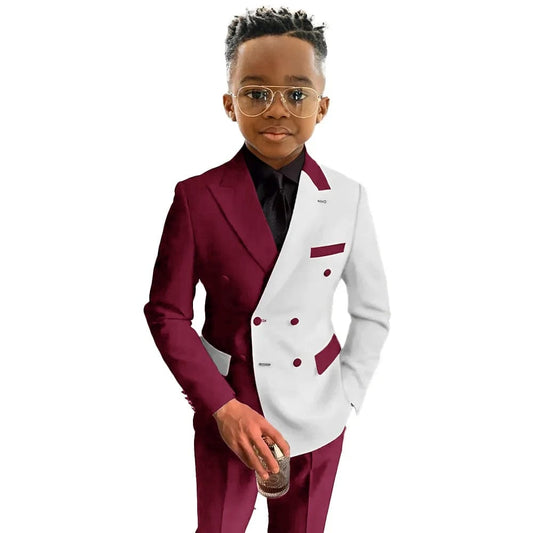 Boys Suit Jacket Pants 2 Pieces Wedding Double Breasted Blazer Set Slim Fit 3 - 16 Years Old Clothes for Child Tuxedo Kids Fashion - SHOWLU FASHION STORE