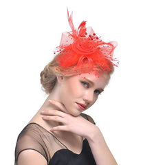 Bridal Wedding Party Fascinators Hats with Veil and Feather, Pillbox Hat Cocktail Tea Party Headwear, Headband, Hair Clip - SHOWLU FASHION STORE