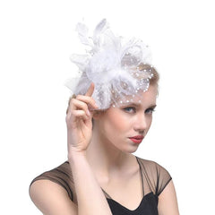 Bridal Wedding Party Fascinators Hats with Veil and Feather, Pillbox Hat Cocktail Tea Party Headwear, Headband, Hair Clip - SHOWLU FASHION STORE