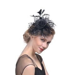 Bridal Wedding Party Fascinators Hats with Veil and Feather, Pillbox Hat Cocktail Tea Party Headwear, Headband, Hair Clip - SHOWLU FASHION STORE