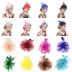 Bridal Wedding Party Fascinators Hats with Veil and Feather, Pillbox Hat Cocktail Tea Party Headwear, Headband, Hair Clip - SHOWLU FASHION STORE