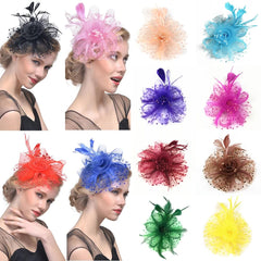 Bridal Wedding Party Fascinators Hats with Veil and Feather, Pillbox Hat Cocktail Tea Party Headwear, Headband, Hair Clip - SHOWLU FASHION STORE