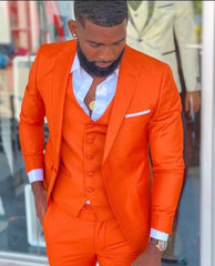 Bright Orange Notch Lapel Men Suit Costume Homme Wedding Dress Tuxedos Terno Masculino Slim Fit Groom Prom Party Blazer 3 Pcs - SHOWLU FASHION STORE