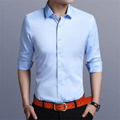 Bright Red Long Sleeve Shirt Men's Fashion Slim Shirts White Blue Gray Men Tops Black Purple Green Dress Camisa Male Chemise - SHOWLU FASHION STORE