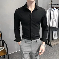 Bright Red Long Sleeve Shirt Men's Fashion Slim Shirts White Blue Gray Men Tops Black Purple Green Dress Camisa Male Chemise - SHOWLU FASHION STORE