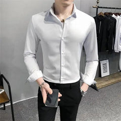 Bright Red Long Sleeve Shirt Men's Fashion Slim Shirts White Blue Gray Men Tops Black Purple Green Dress Camisa Male Chemise - SHOWLU FASHION STORE
