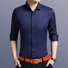 Bright Red Long Sleeve Shirt Men's Fashion Slim Shirts White Blue Gray Men Tops Black Purple Green Dress Camisa Male Chemise - SHOWLU FASHION STORE