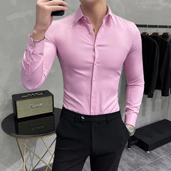Bright Red Long Sleeve Shirt Men's Fashion Slim Shirts White Blue Gray Men Tops Black Purple Green Dress Camisa Male Chemise - SHOWLU FASHION STORE