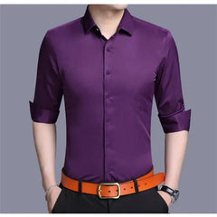 Bright Red Long Sleeve Shirt Men's Fashion Slim Shirts White Blue Gray Men Tops Black Purple Green Dress Camisa Male Chemise - SHOWLU FASHION STORE
