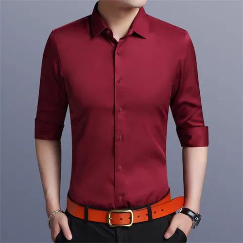 Bright Red Long Sleeve Shirt Men's Fashion Slim Shirts White Blue Gray Men Tops Black Purple Green Dress Camisa Male Chemise - SHOWLU FASHION STORE
