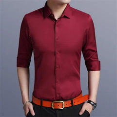 Bright Red Long Sleeve Shirt Men's Fashion Slim Shirts White Blue Gray Men Tops Black Purple Green Dress Camisa Male Chemise - SHOWLU FASHION STORE