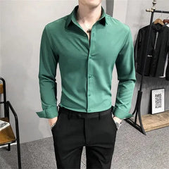 Bright Red Long Sleeve Shirt Men's Fashion Slim Shirts White Blue Gray Men Tops Black Purple Green Dress Camisa Male Chemise - SHOWLU FASHION STORE