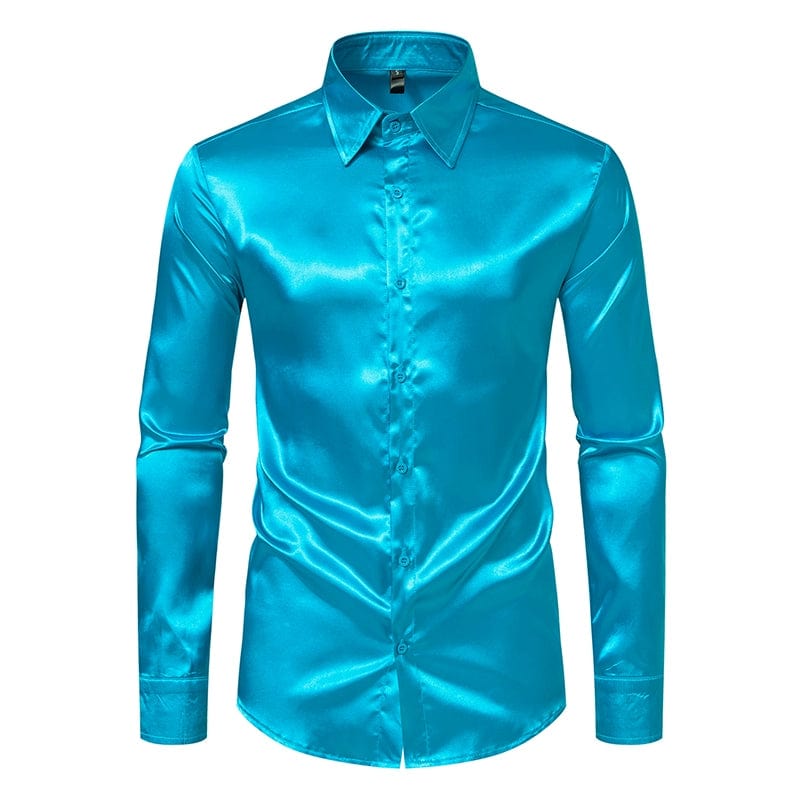 British Court Dress Mercerizing Satin Face Shirt Men's plus Size Long Sleeve Glossy Shirt Trendy Stage Singer Costumes - SHOWLU FASHION STORE
