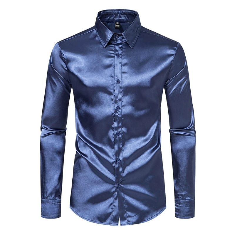 British Court Dress Mercerizing Satin Face Shirt Men's plus Size Long Sleeve Glossy Shirt Trendy Stage Singer Costumes - SHOWLU FASHION STORE