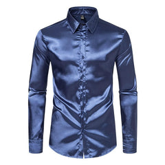 British Court Dress Mercerizing Satin Face Shirt Men's plus Size Long Sleeve Glossy Shirt Trendy Stage Singer Costumes - SHOWLU FASHION STORE