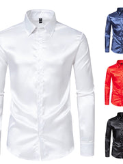 British Court Dress Mercerizing Satin Face Shirt Men's plus Size Long Sleeve Glossy Shirt Trendy Stage Singer Costumes - SHOWLU FASHION STORE