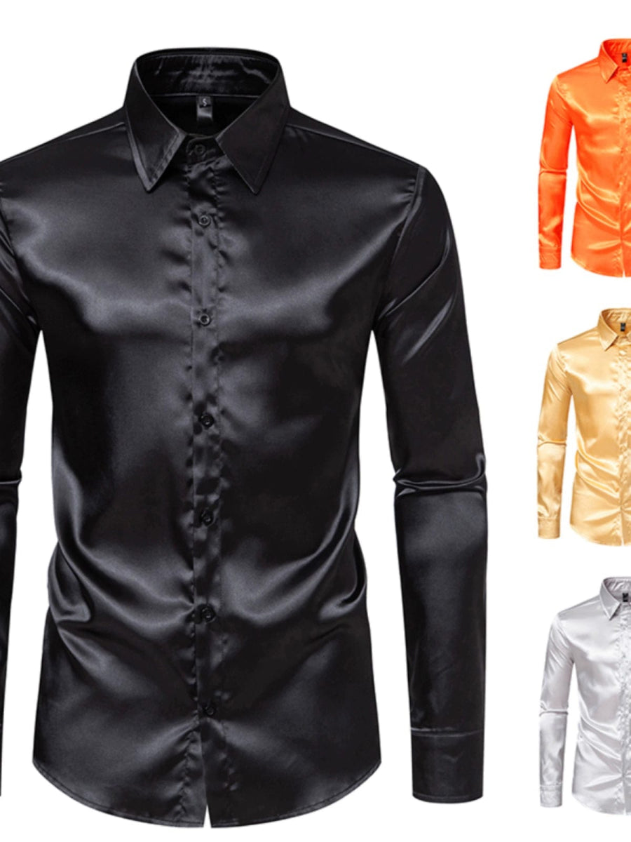 British Court Dress Mercerizing Satin Face Shirt Men's plus Size Long Sleeve Glossy Shirt Trendy Stage Singer Costumes - SHOWLU FASHION STORE
