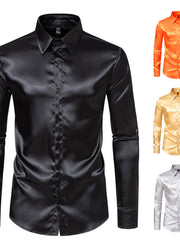 British Court Dress Mercerizing Satin Face Shirt Men's plus Size Long Sleeve Glossy Shirt Trendy Stage Singer Costumes - SHOWLU FASHION STORE