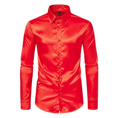 British Court Dress Mercerizing Satin Face Shirt Men's plus Size Long Sleeve Glossy Shirt Trendy Stage Singer Costumes - SHOWLU FASHION STORE