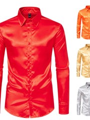 British Court Dress Mercerizing Satin Face Shirt Men's plus Size Long Sleeve Glossy Shirt Trendy Stage Singer Costumes - SHOWLU FASHION STORE