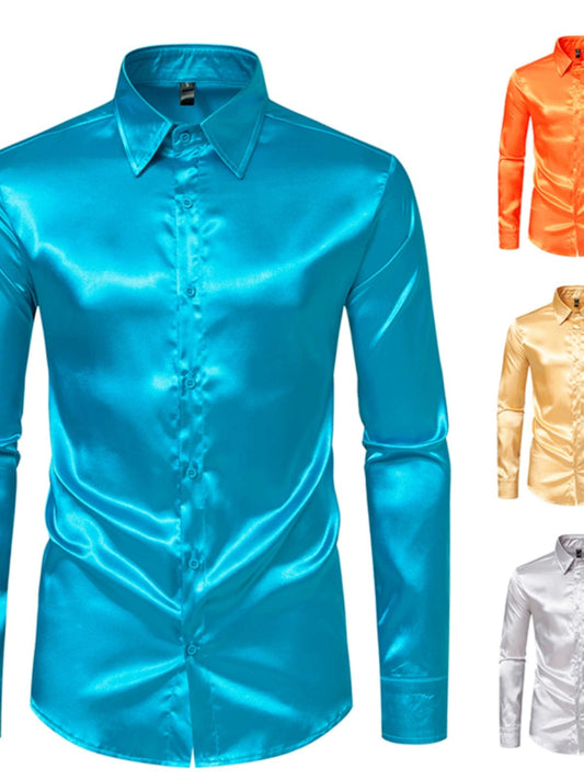 British Court Dress Mercerizing Satin Face Shirt Men's plus Size Long Sleeve Glossy Shirt Trendy Stage Singer Costumes - SHOWLU FASHION STORE