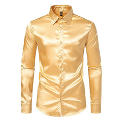 British Court Dress Mercerizing Satin Face Shirt Men's plus Size Long Sleeve Glossy Shirt Trendy Stage Singer Costumes - SHOWLU FASHION STORE