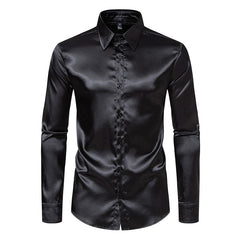 British Court Dress Mercerizing Satin Face Shirt Men's plus Size Long Sleeve Glossy Shirt Trendy Stage Singer Costumes - SHOWLU FASHION STORE