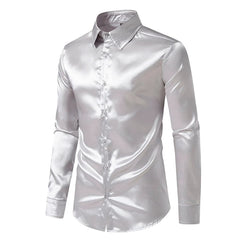 British Court Dress Mercerizing Satin Face Shirt Men's plus Size Long Sleeve Glossy Shirt Trendy Stage Singer Costumes - SHOWLU FASHION STORE