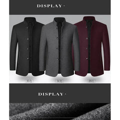 BROWON Brand Winter Coat Men Chinese Style Stand Collar Solid Coats for Men 2023 Autumn and Winter Business Casual Woolen Jacket - SHOWLU FASHION STORE