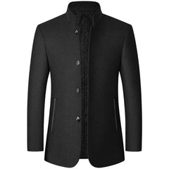 BROWON Brand Winter Coat Men Chinese Style Stand Collar Solid Coats for Men 2023 Autumn and Winter Business Casual Woolen Jacket - SHOWLU FASHION STORE