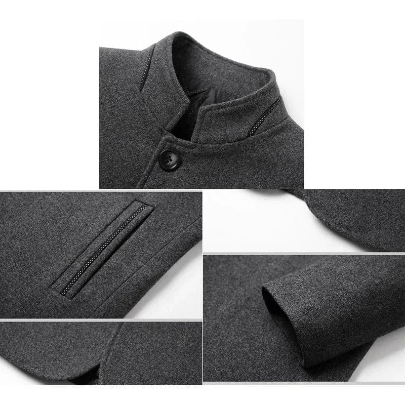 BROWON Brand Winter Coat Men Chinese Style Stand Collar Solid Coats for Men 2023 Autumn and Winter Business Casual Woolen Jacket - SHOWLU FASHION STORE