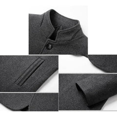 BROWON Brand Winter Coat Men Chinese Style Stand Collar Solid Coats for Men 2023 Autumn and Winter Business Casual Woolen Jacket - SHOWLU FASHION STORE