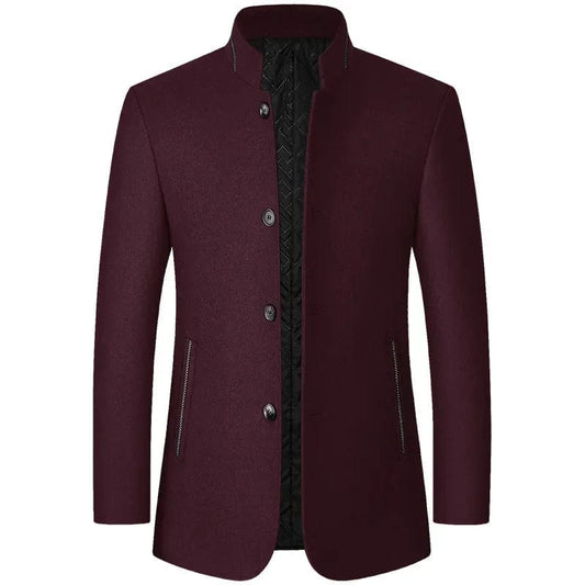 BROWON Brand Winter Coat Men Chinese Style Stand Collar Solid Coats for Men 2023 Autumn and Winter Business Casual Woolen Jacket - SHOWLU FASHION STORE