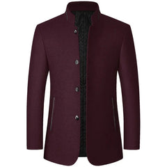 BROWON Brand Winter Coat Men Chinese Style Stand Collar Solid Coats for Men 2023 Autumn and Winter Business Casual Woolen Jacket - SHOWLU FASHION STORE