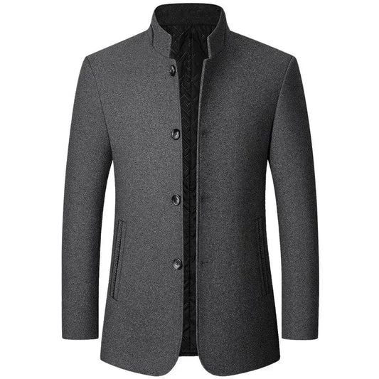 BROWON Brand Winter Coat Men Chinese Style Stand Collar Solid Coats for Men 2023 Autumn and Winter Business Casual Woolen Jacket - SHOWLU FASHION STORE