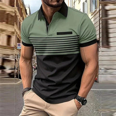 Business Men's Polo T Shirt Summer Short Sleeve Clothing Fashion Stripe Print Street Casual Buttons Tops Oversized Pullover - SHOWLU FASHION STORE